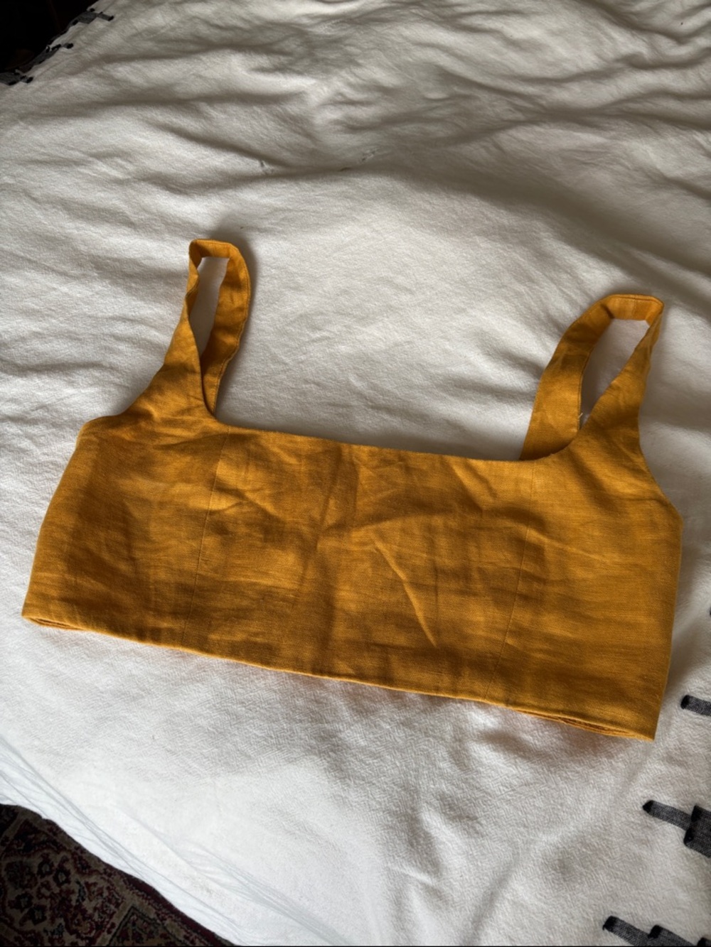 Reformation Mustard Linen Crop Tank